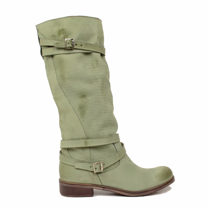 Stivali Donna color Verde Menta in Pelle Nabuk Zigrinati
