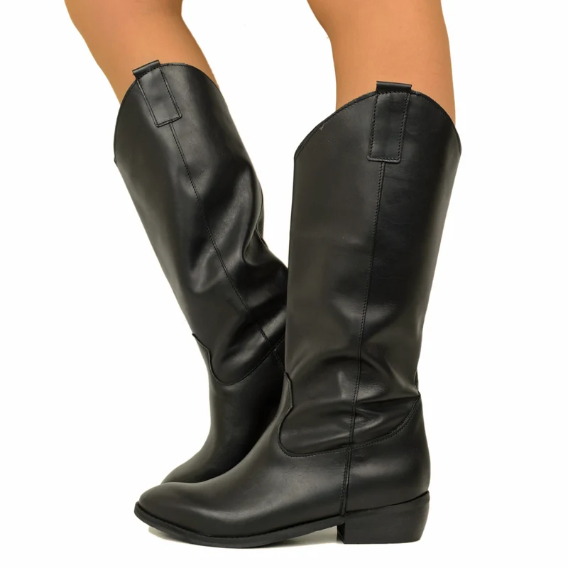 Stivali Texani Donna Classici in Pelle Neri Made in Italy