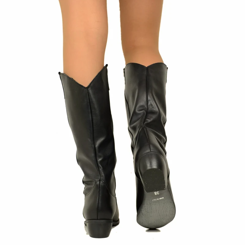 Stivali Texani Donna Classici in Pelle Neri Made in Italy