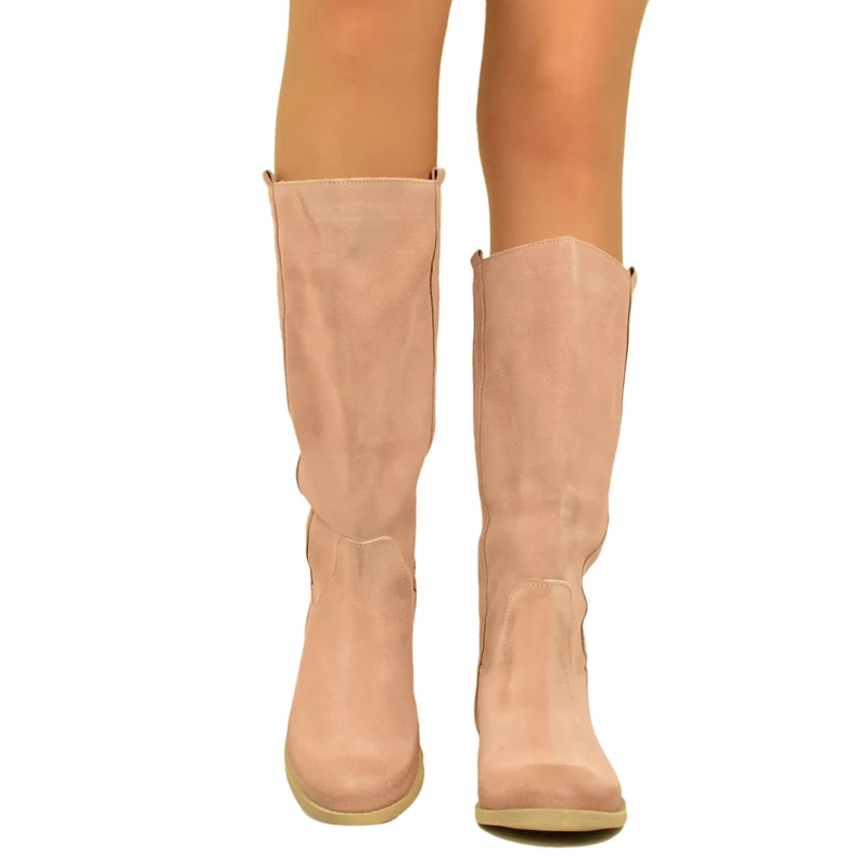 Stivali Camperos Donna Rosa in Pelle Vintage Made in Italy