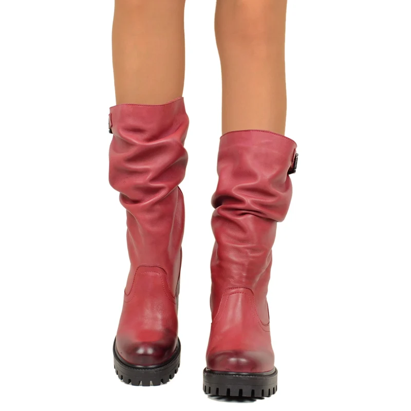 Stivali Donna in Pelle Rossi con Tacco Alto Made in Italy