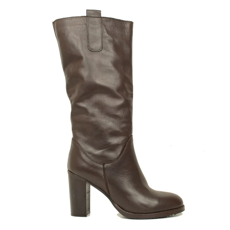 Stivali Donna Testa di Moro in Pelle con Tacco Alto Made in Italy