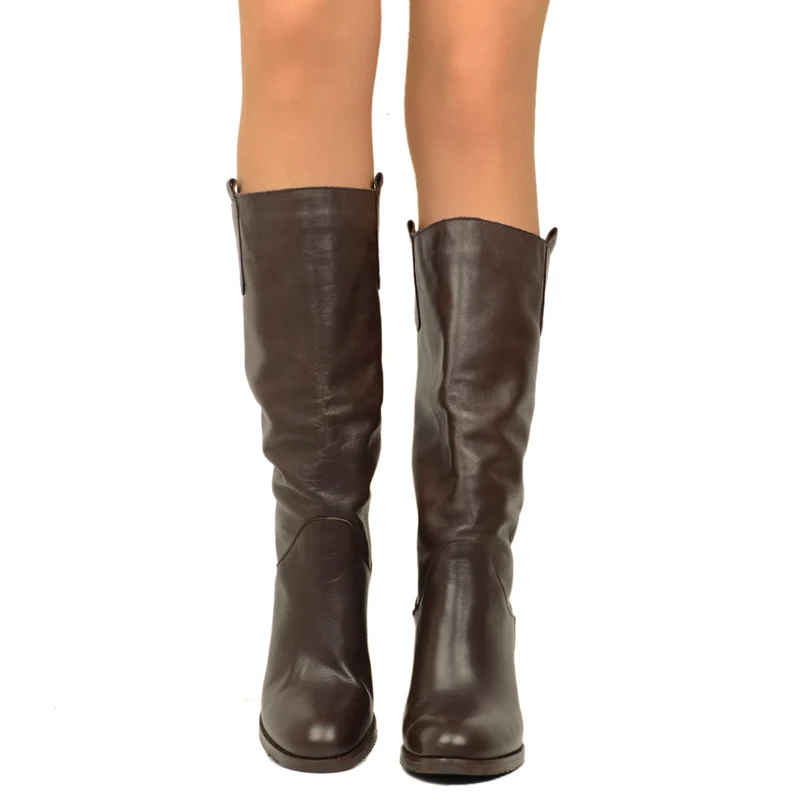 Stivali Donna Testa di Moro in Pelle con Tacco Alto Made in Italy