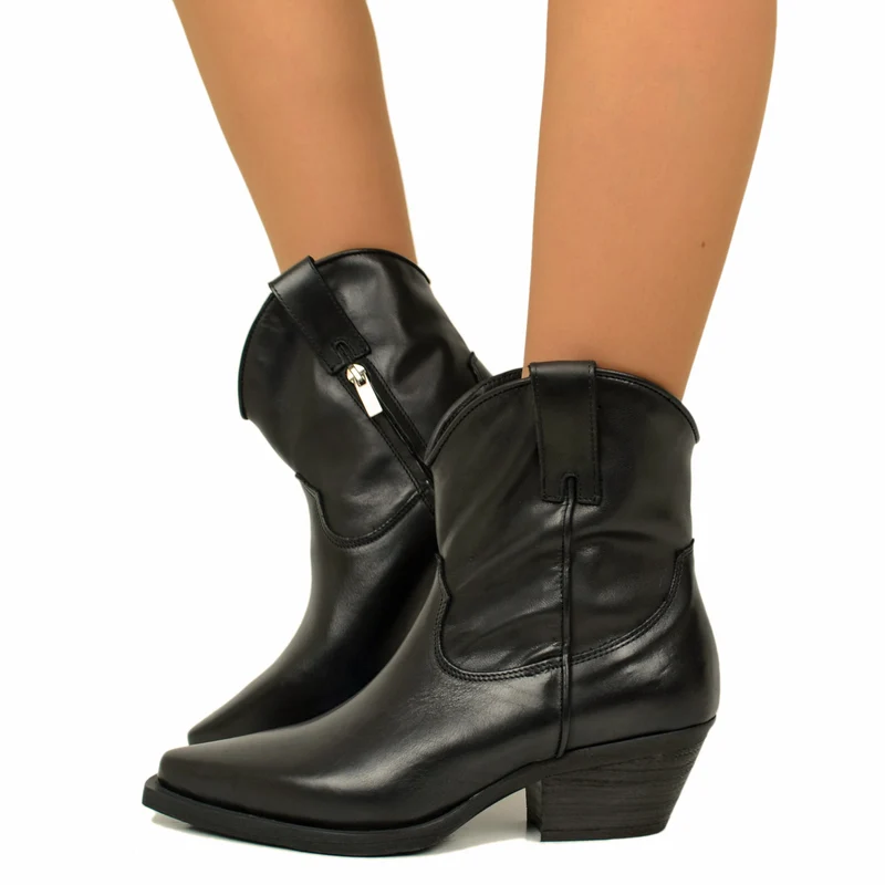 Stivaletti Texani Donna Neri con Zip Laterale Made in Italy