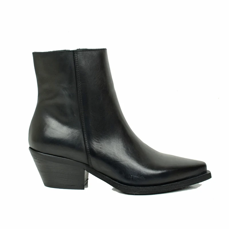 Stivaletti Texani Donna in Pelle Neri con Zip