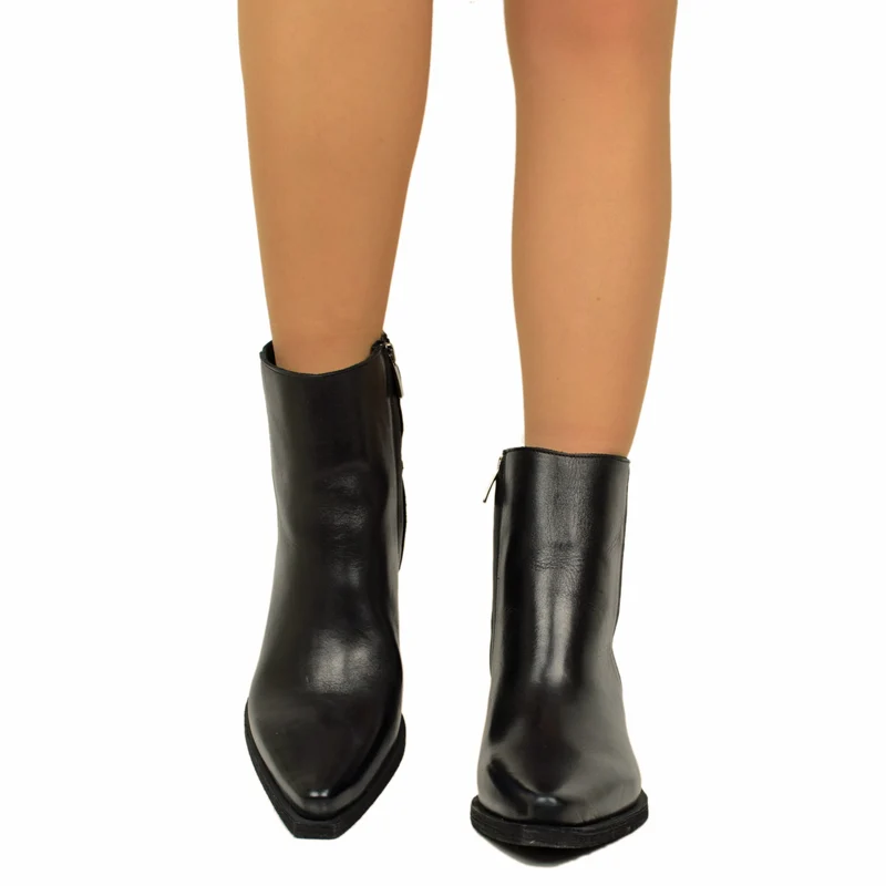 Stivaletti Texani Donna in Pelle Neri con Zip