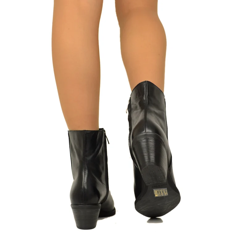Stivaletti Texani Donna in Pelle Neri con Zip