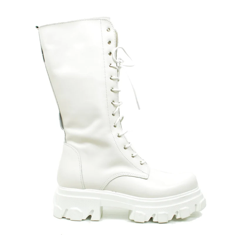 Stivali Donna Anfibi Bianchi in Pelle Made in Italy