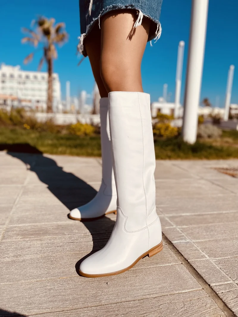 Stivali Donna Bianchi in Pelle con Zeppa Interna Made in Italy
