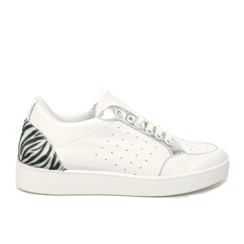 Sneakers Donna in Pelle Bianca con Tallonetta Zebrata