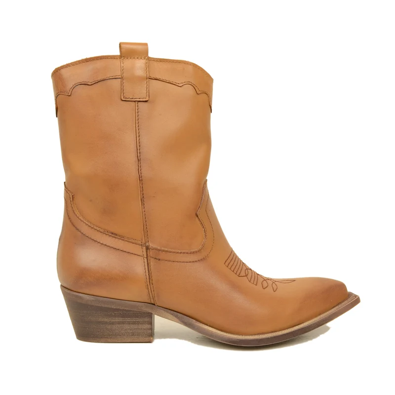 Stivaletti Donna Texani in Pelle Marroni Made in Italy