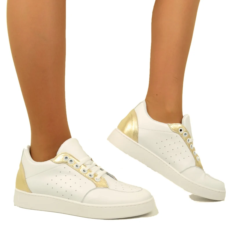 Sneakers Donna in Pelle Bianca / Platino Made in Italy