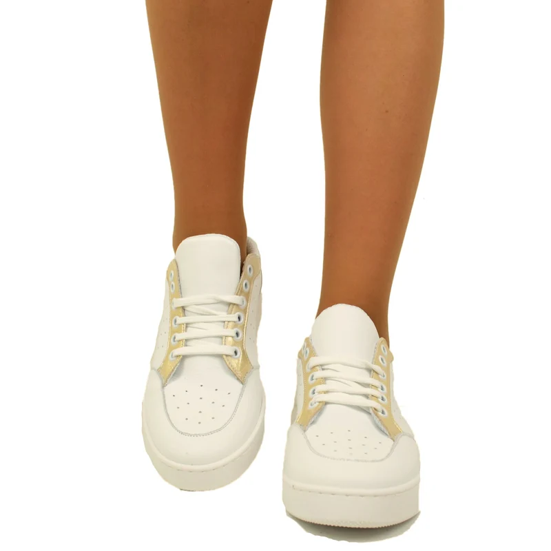 Sneakers Donna in Pelle Bianca / Platino Made in Italy