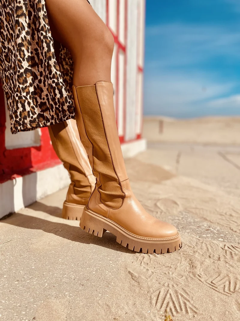 Stivali Donna Cuoio con Inserti Elasticizzati Made in Italy