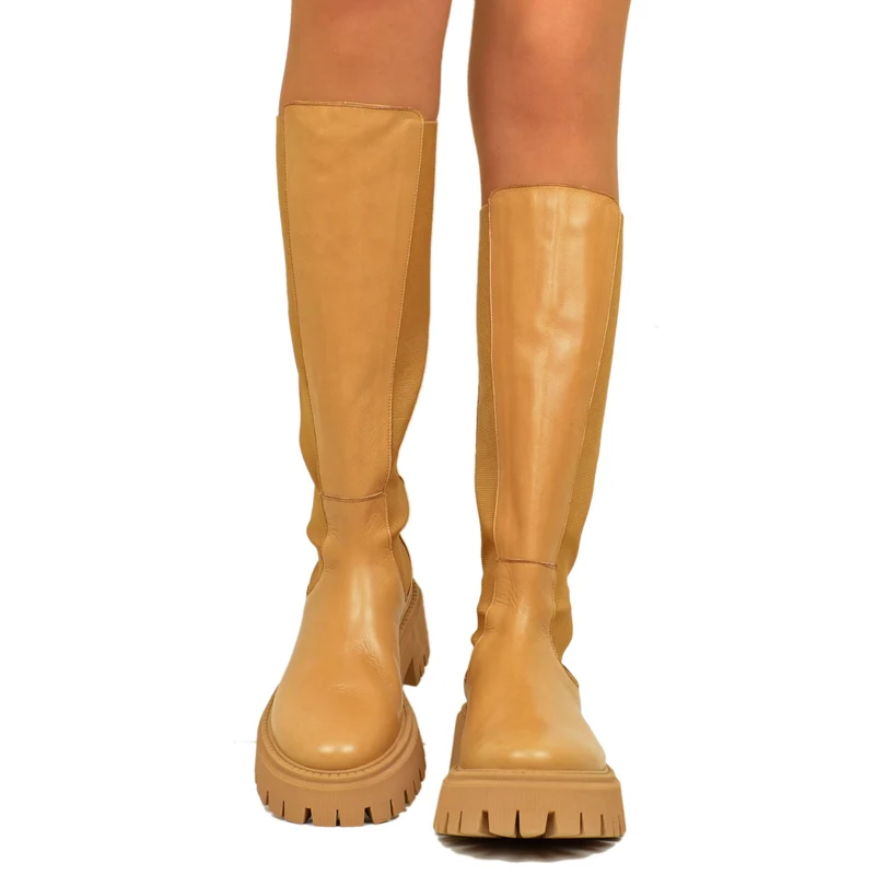 Stivali Donna Cuoio con Inserti Elasticizzati Made in Italy