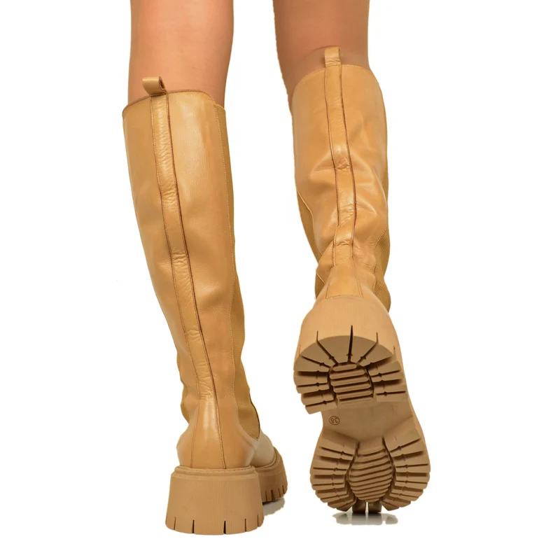 Stivali Donna Cuoio con Inserti Elasticizzati Made in Italy