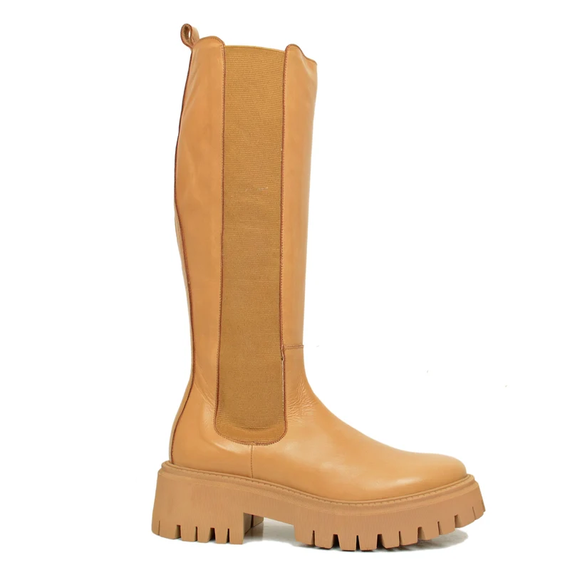 Stivali Donna Cuoio con Inserti Elasticizzati Made in Italy