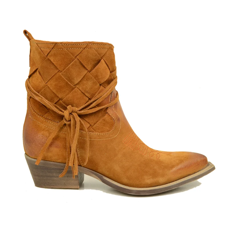 Stivaletti Donna Texani in Pelle Scamosciata Marroni Made in Italy