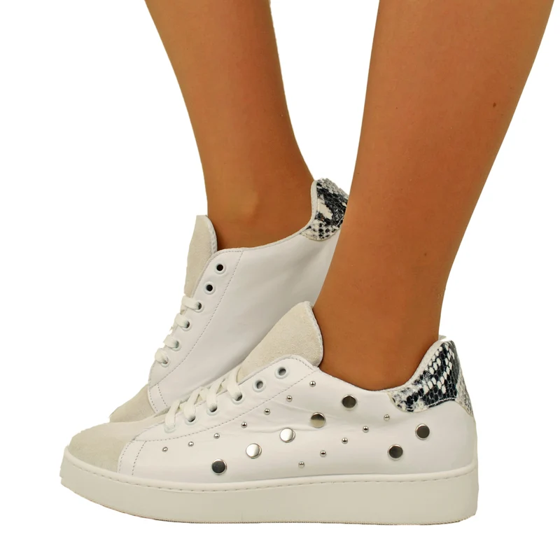 Sneakers Donna Bianche con Tallonetta in Stampato Pitone
