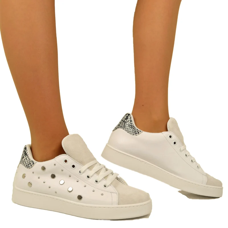 Sneakers Donna Bianche con Tallonetta in Stampato Pitone