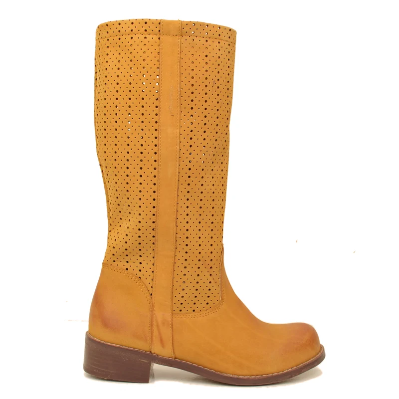 Stivali Donna Traforati Cuoio in Pelle Nabuk Made in Italy