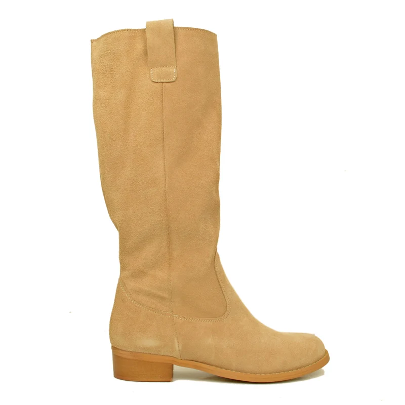 Stivali Donna Alti in Camoscio Beige con Zip Made in Italy