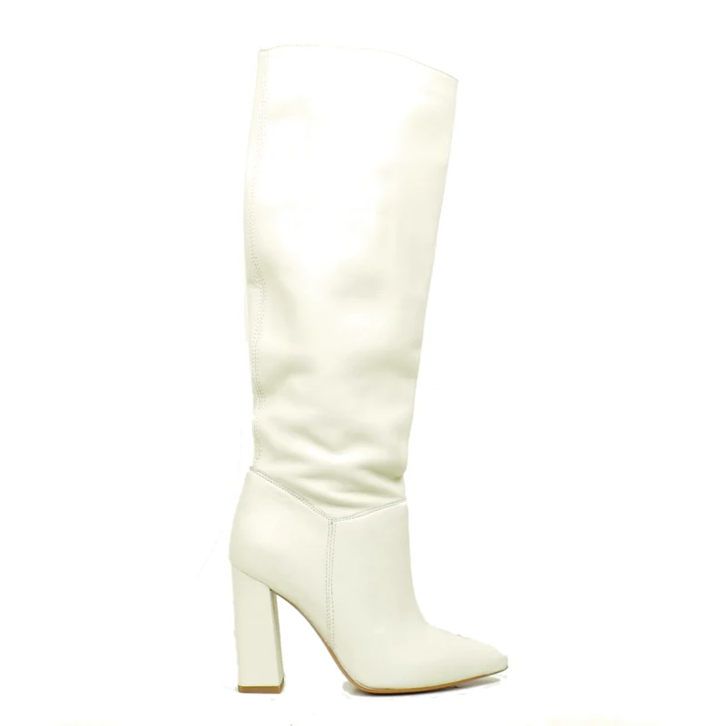 Stivali Donna Alti color Latte in Pelle con Tacco Alto