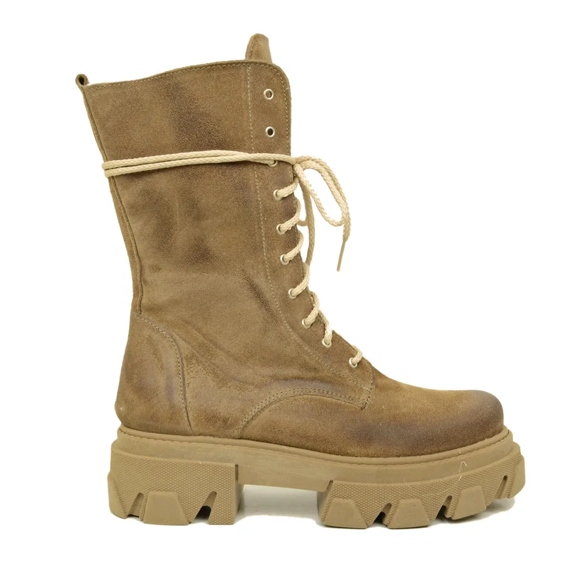 Stivali Donna Beige in Pelle Scamosciata con Zip Made in Italy