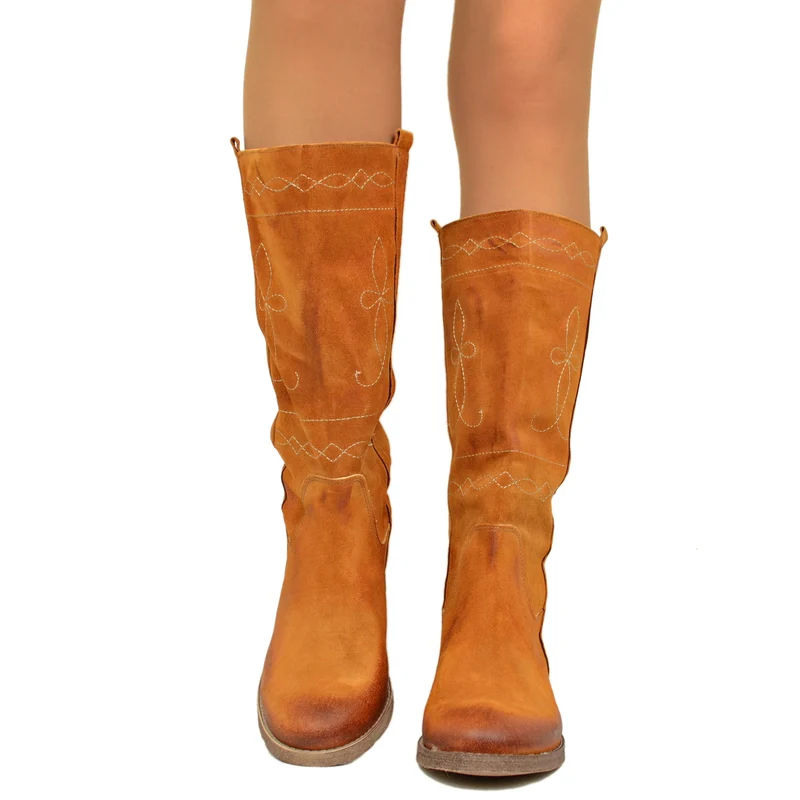 Stivali Camperos Donna in Pelle Scamosciata color Ruggine