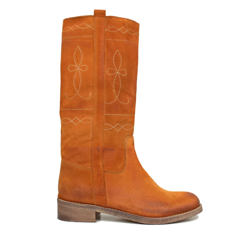 Stivali Camperos Donna in Pelle Scamosciata color Ruggine