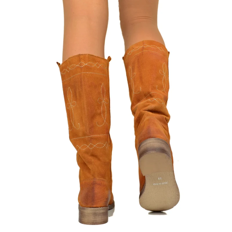 Stivali Camperos Donna in Pelle Scamosciata color Ruggine