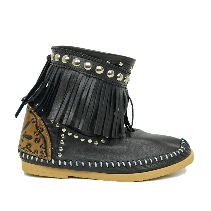 Stivaletti Donna Indianini Neri con Frange Made in Italy
