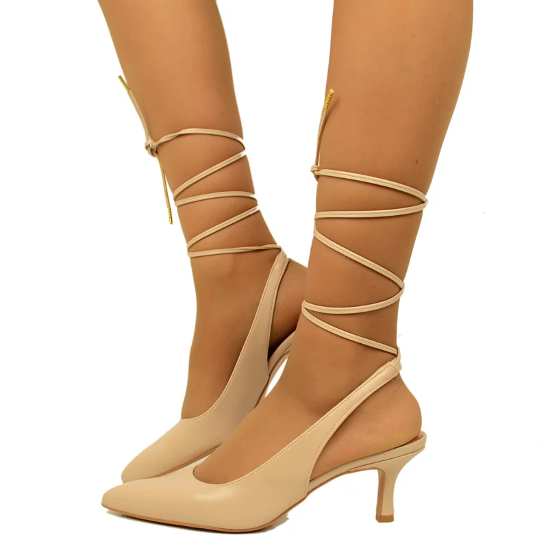 Scarpa Décolleté Cipria Eleganti con Tacco Basso Made in Italy