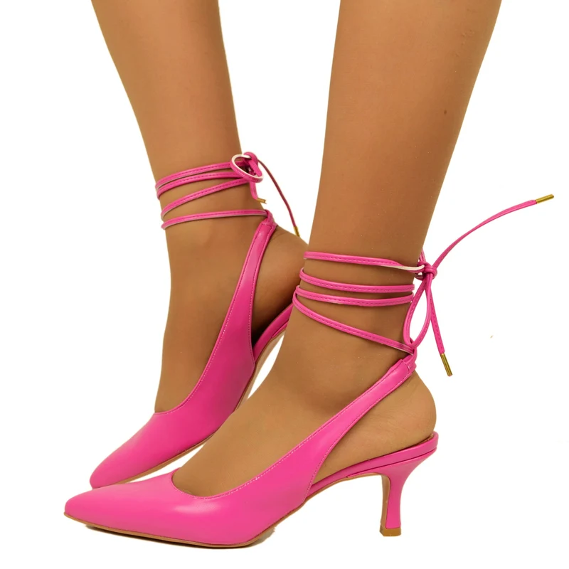 Scarpa Décolleté Eleganti Fuxia con Tacco Basso Made in Italy