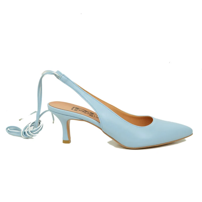 Scarpa Décolleté Eleganti Azzurre con Tacco Basso Made in Italy