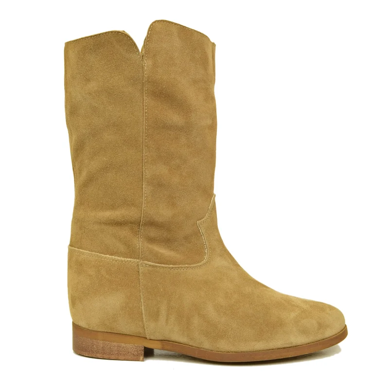 Stivaletti Donna Beige in Camoscio con Zeppa Interna