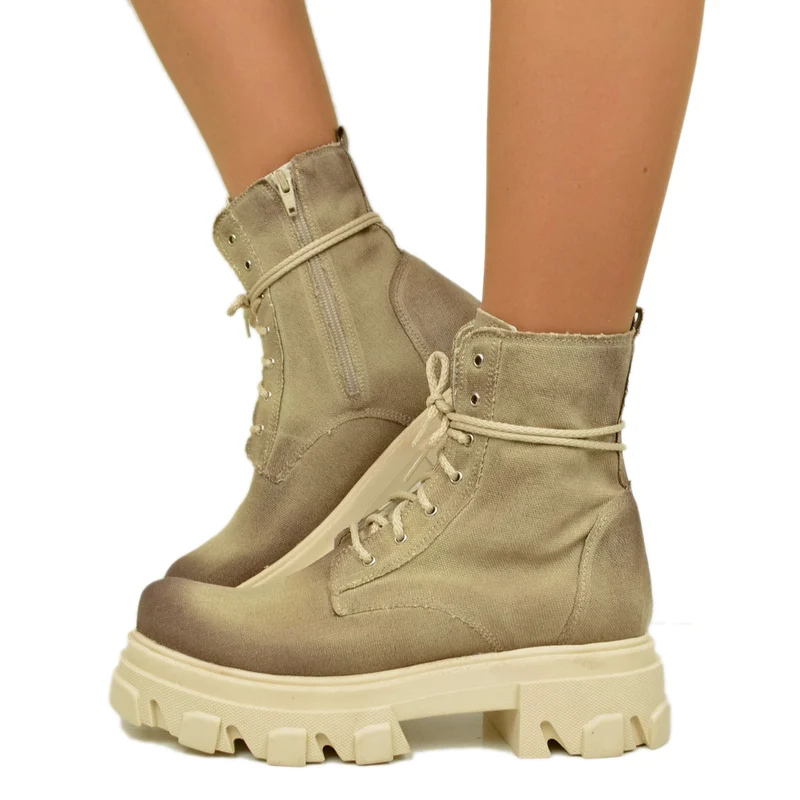 Stivaletti Biker Donna in Tessuto Canvas Made in Italy