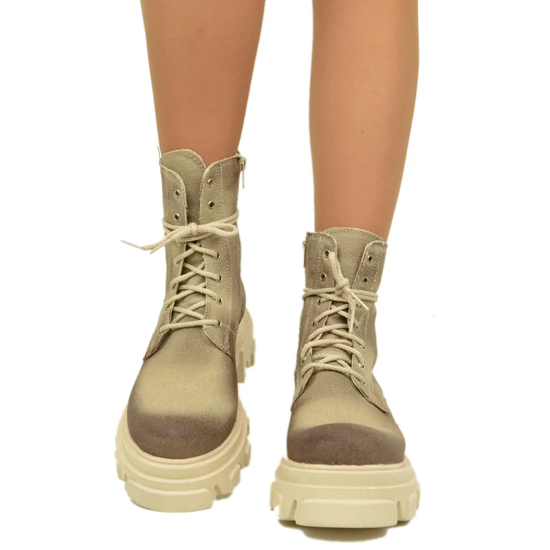 Stivaletti Biker Donna in Tessuto Canvas Made in Italy