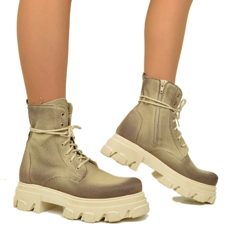 Stivaletti Biker Donna in Tessuto Canvas Made in Italy
