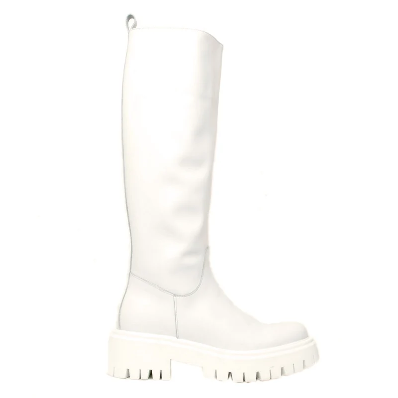 Stivali Donna Bianchi in Pelle con Fondo Platform Made in Italy