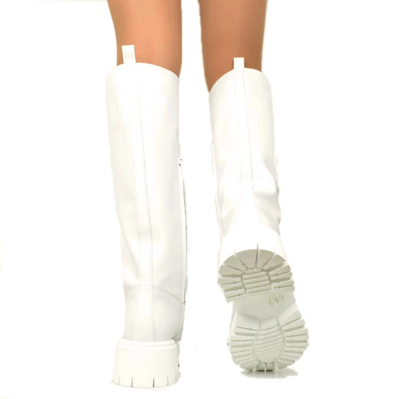 Stivali Donna Bianchi in Pelle con Fondo Platform Made in Italy