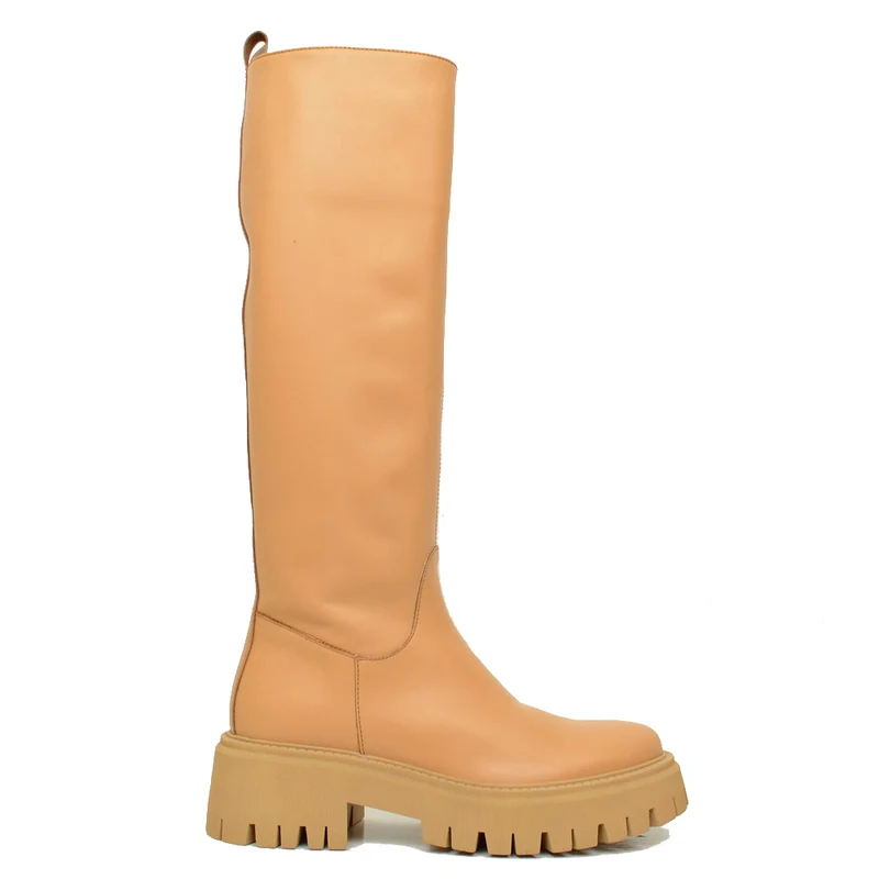 Stivali Donna Cuoio in Pelle con Fondo Platform Made in Italy