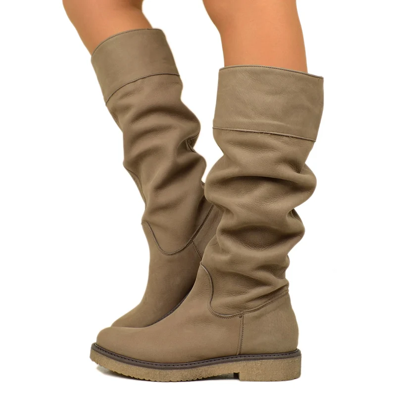Stivali Donna Camperos Taupe in Pelle Nabuk Made in Italy