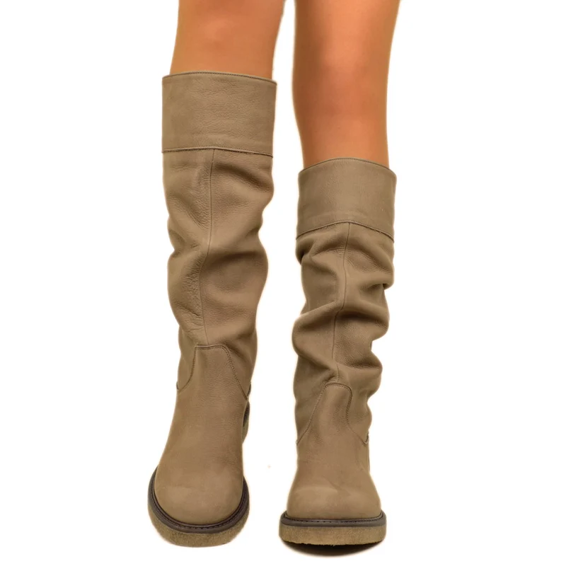 Stivali Donna Camperos Taupe in Pelle Nabuk Made in Italy