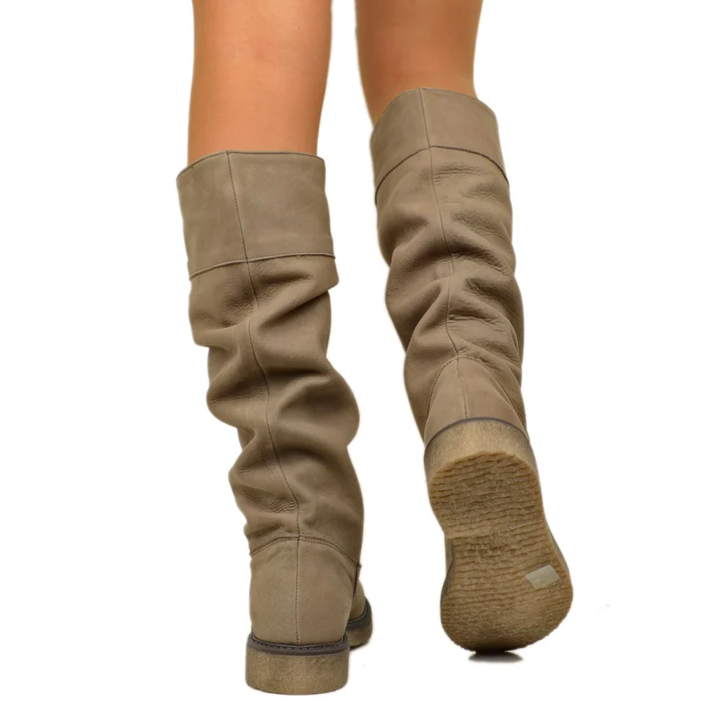 Stivali Donna Camperos Taupe in Pelle Nabuk Made in Italy
