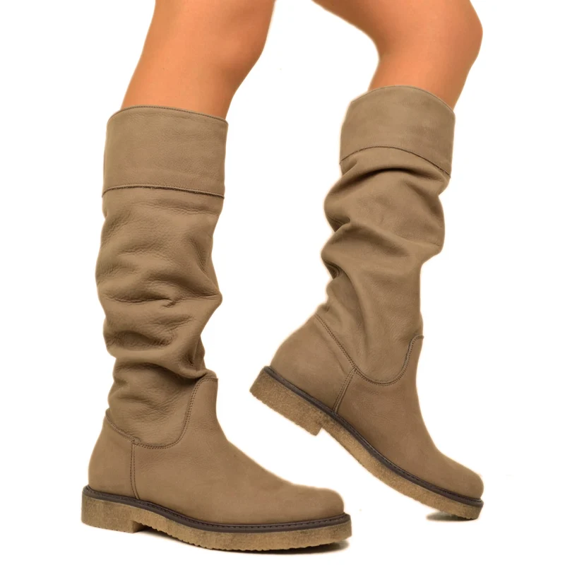 Stivali Donna Camperos Taupe in Pelle Nabuk Made in Italy