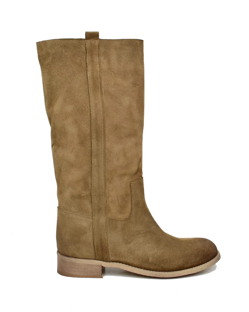 Stivali Camperos Donna Taupe in Pelle Vintage Scamosciata