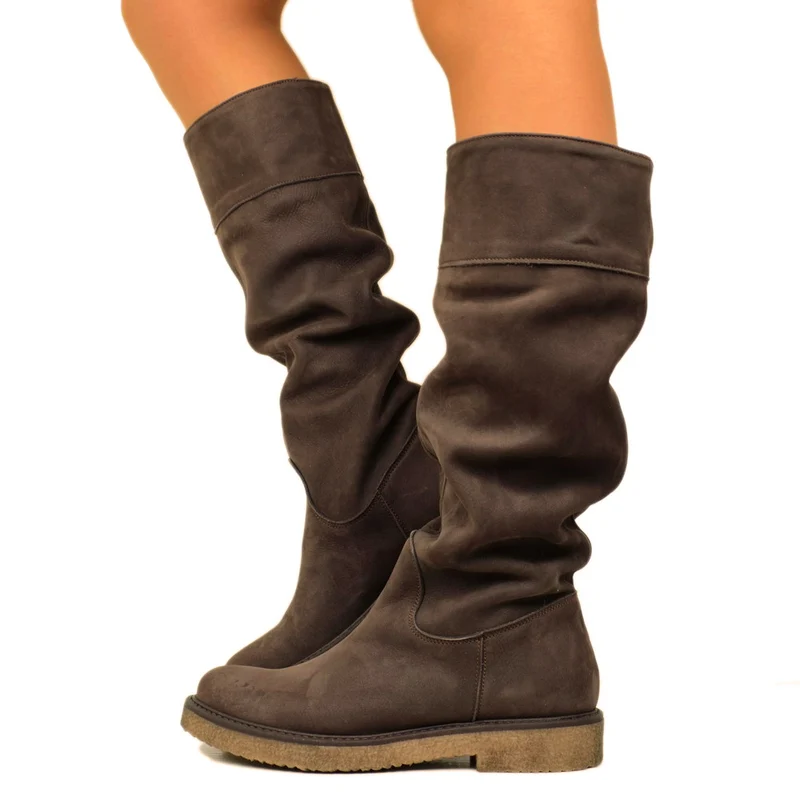 Stivali Donna Camperos Testa di Moro in Pelle Nabuk Made in Italy