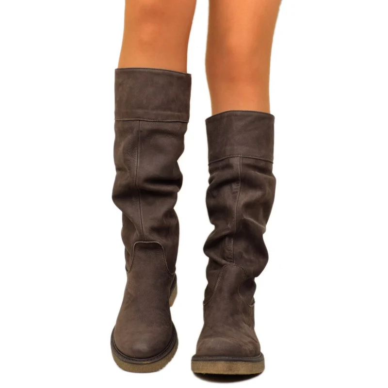 Stivali Donna Camperos Testa di Moro in Pelle Nabuk Made in Italy