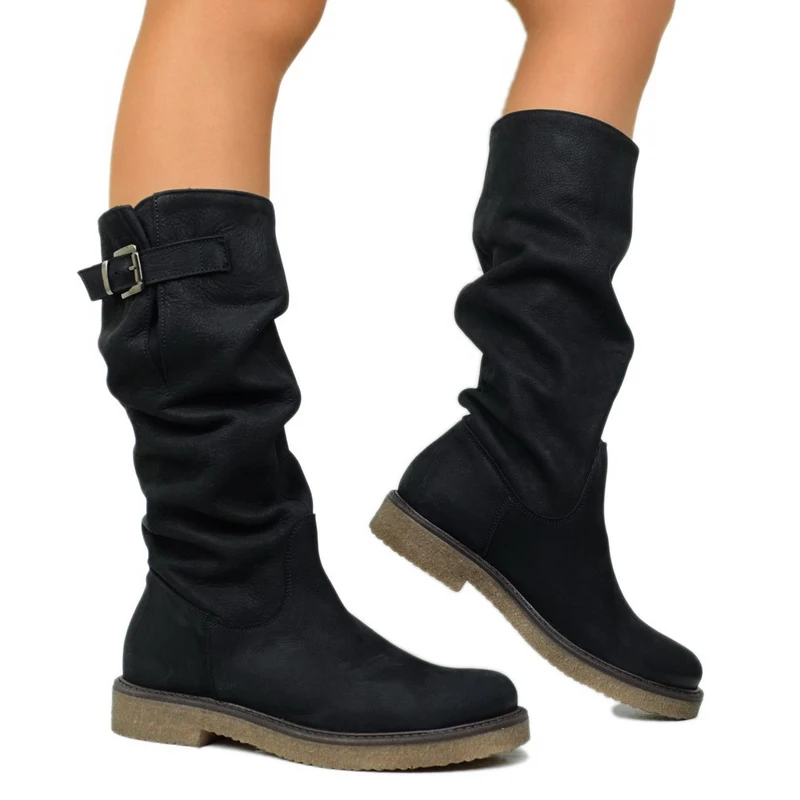 Stivali Donna Camperos Sportivi Neri in Pelle Nabuk Made in Italy